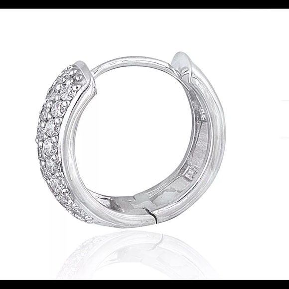 Sterling silver and cz huggie earrings - Picture 2 of 7